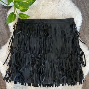 Black Fringe Mini Leather Skirt